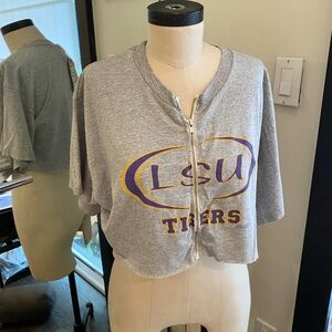 Gray LSU Tigers Cropped Zip-Up Tee